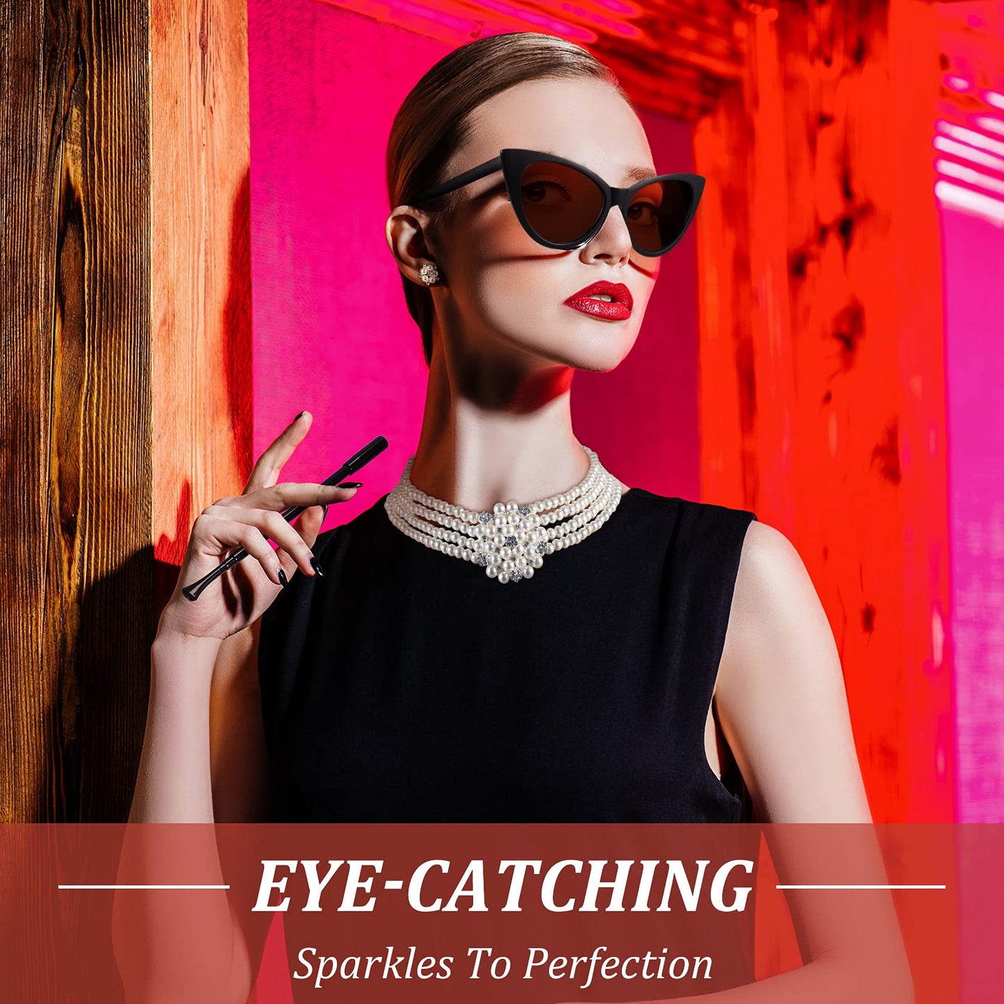 BBTO 6 Pieces Halloween 1920s Accessories for Women Halloween Costume Set Pearl Dangle Pendant Necklace Earrings(Elegant Style)