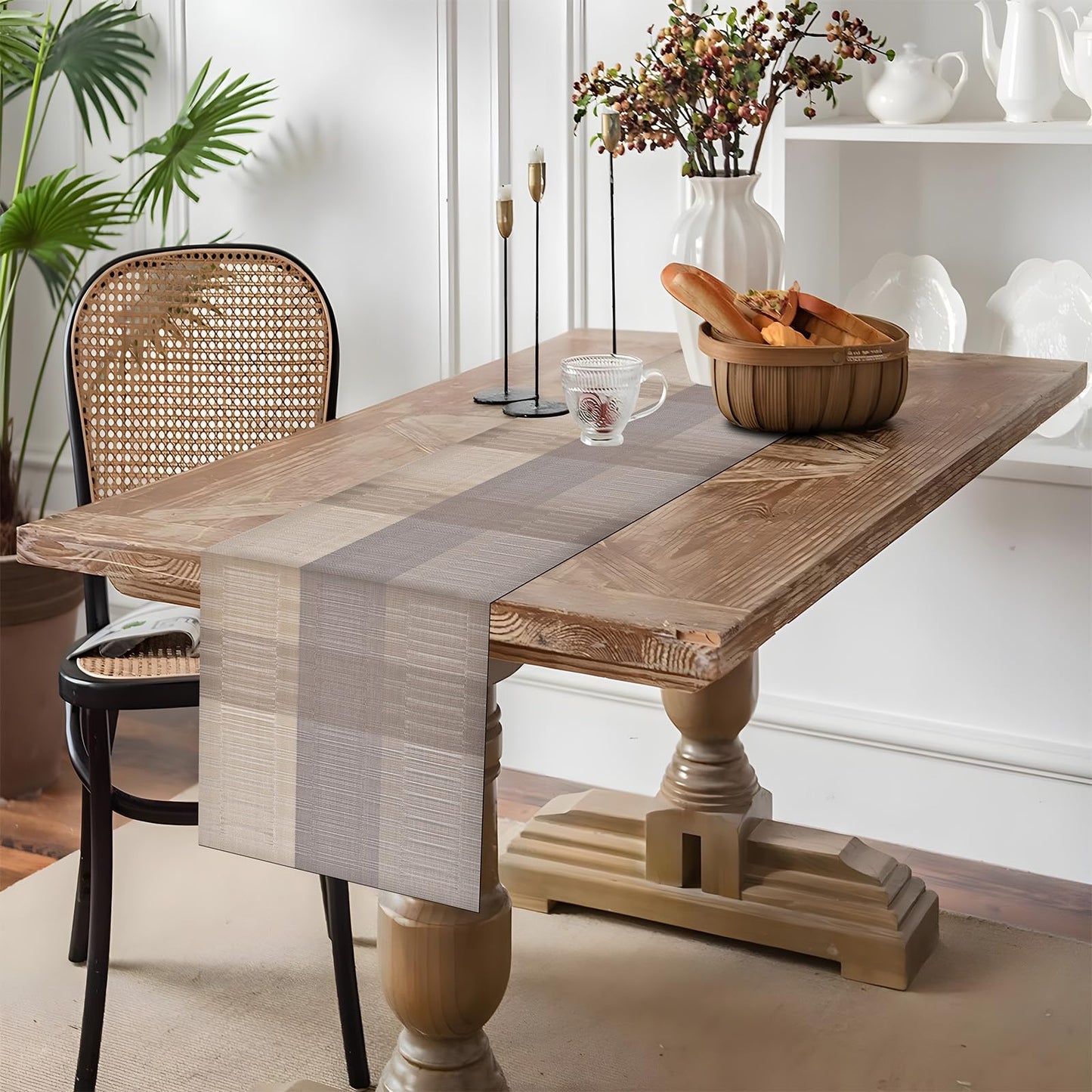 Aofmee Table Runner and Placemats Set of 6 Washable, Heat Resistant Place Mats with Table Runner, Woven Vinyl Table Placemats, Stain Resistant Kitchen Table Mats Sets, Easy to Clean, Gold, Set of 7