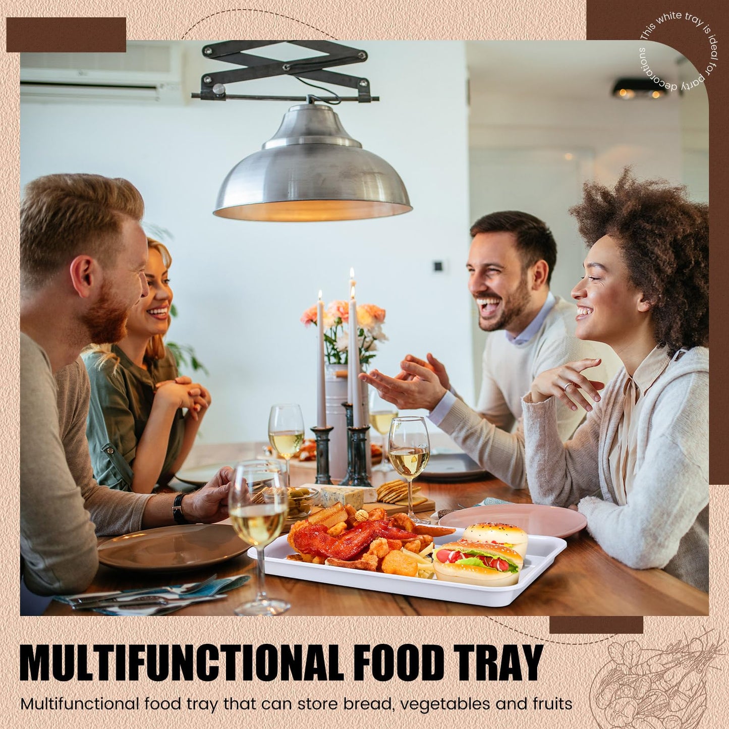 Ziliny 20 Pcs Plastic Serving Trays Bulk Plastic Serving Platters Reusable Rectangle Food Tray Stackable Party Trays for Dinner Snack Dessert in School Cafeteria(White,16 X 11)