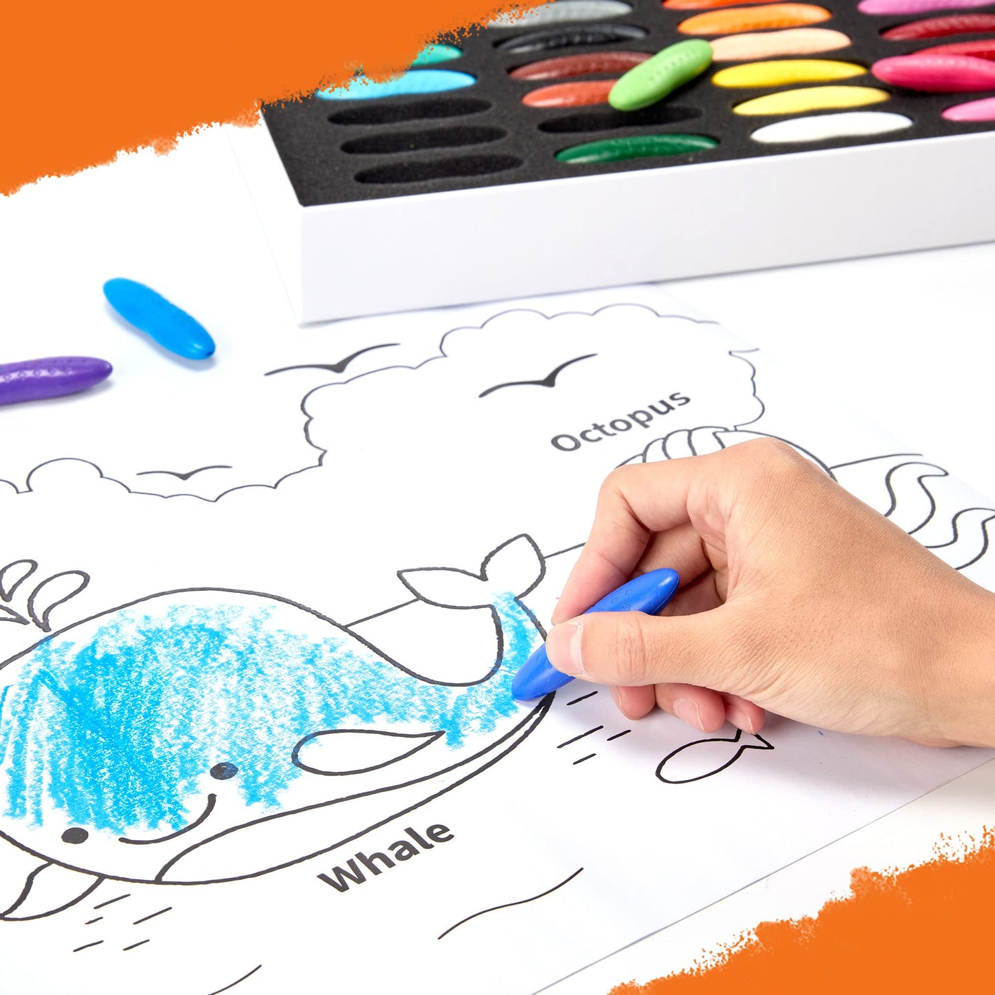 YPLUS Peanut Crayons Set for Kids, Art Case with 24 Colors Crayons and Wall Sticker Paper Rolls, Non-Toxic Toddler Coloring Supplies Stocking Stuffers for Kids Toddler