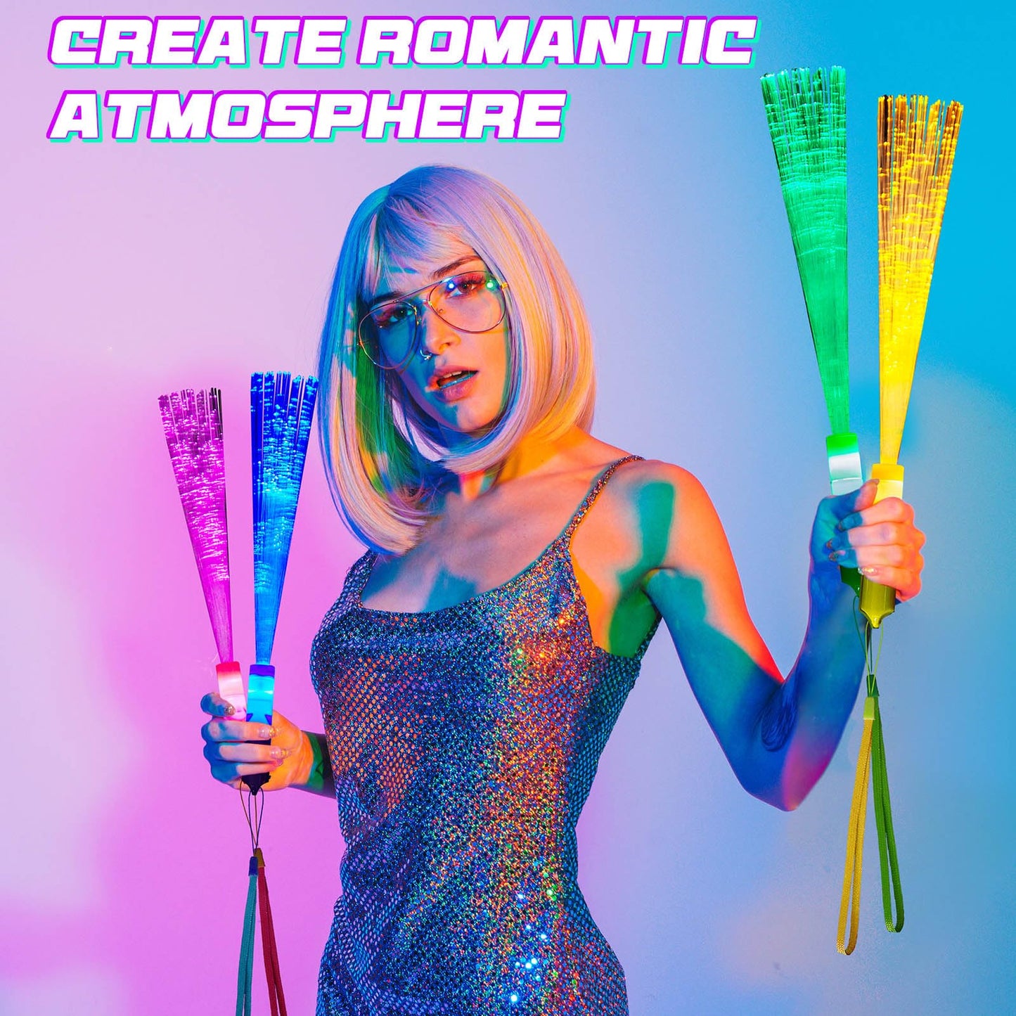 Skylety 36 Pcs Fiber Optic Wand, LED Fiber Optic Wand with 3 Light Modes, Glow Fibers Optics Sticks for Wedding Neon Party, New Year Party Favors, Bar Dj, Halloween, Christmas(Bright Color)