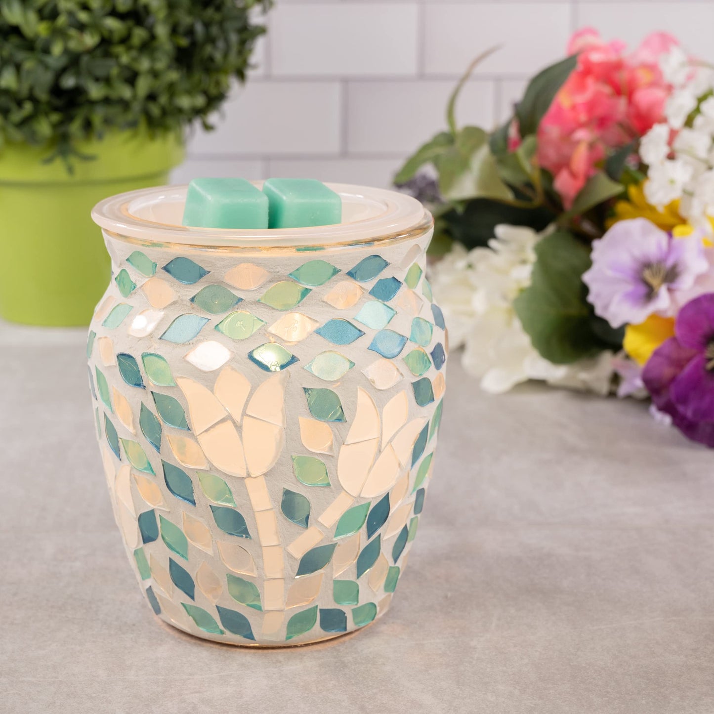 Scentsationals Wax Melt Warmer, for Scented Wax Melts - Mosaic Collection Garden Delight - Fragrance Cubes and Tarts