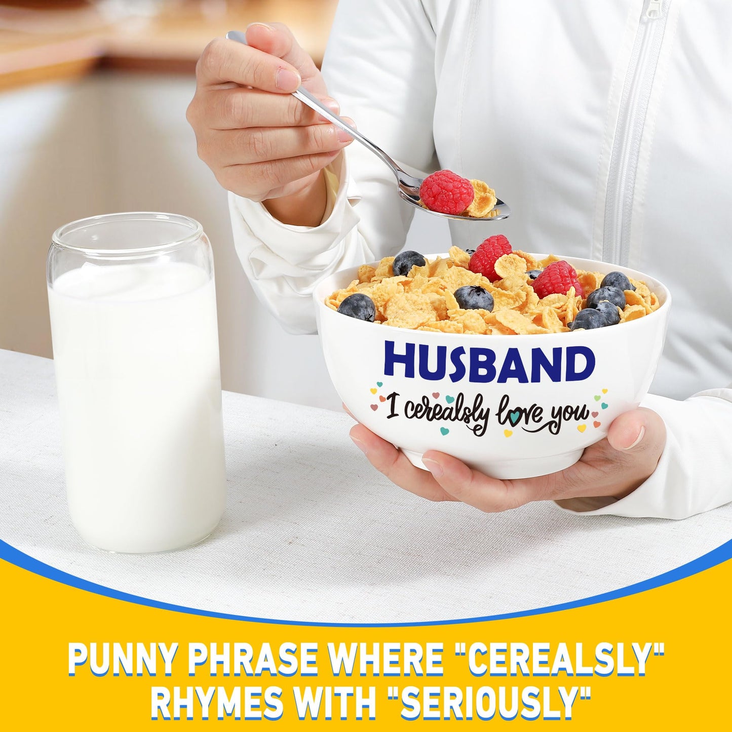 BackURyear Husband Gifts from Wife, Best Wedding Anniversary Christmas Birthday Gift for Him Men from Wife, Husband I Cerealsly Love You, Romantic Cereal Bowl Presents Box