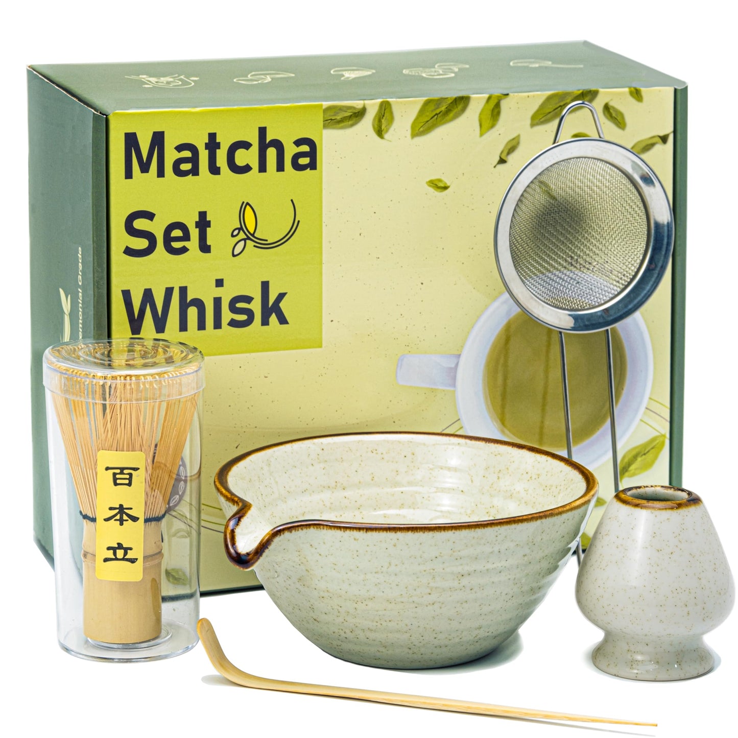 Zzlright Matcha Whisk Set,Matcha Set,Matcha Kit,Matcha Bowl with Spout,Scoop,Sifter,Bamboo Whisk,Chasen Holder,Unique Gifts for Women Grifend,Gifts for Christmas, Birthday,Halloween