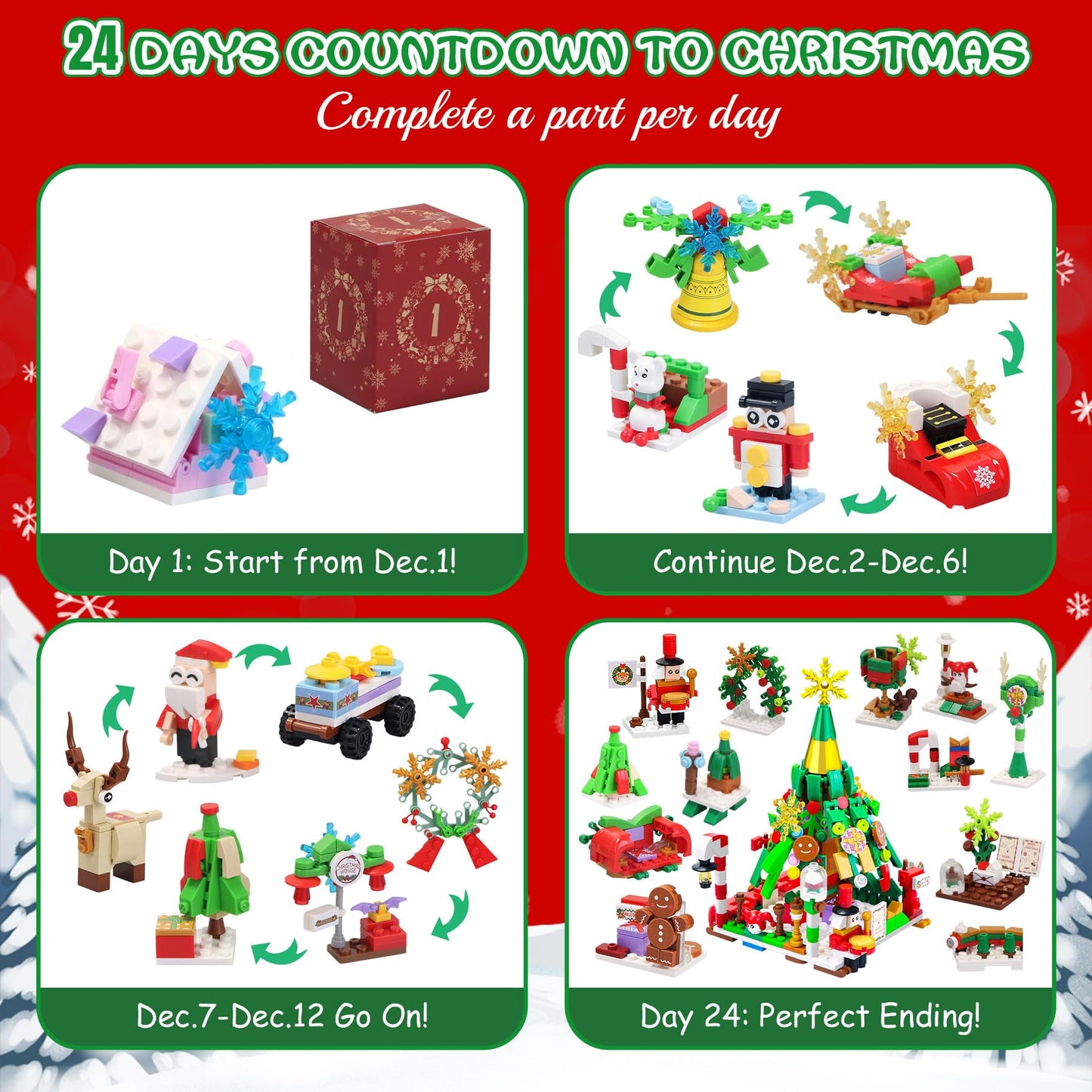 Advent Calendar 2025 Christmas Tree and Street Building Blocks Set for Toddler Kids Teen Adults, 24 Days 12-in-1 Christmas Countdown Advent Calendars for Boys Girls Women Men Holiday Gift Ideas