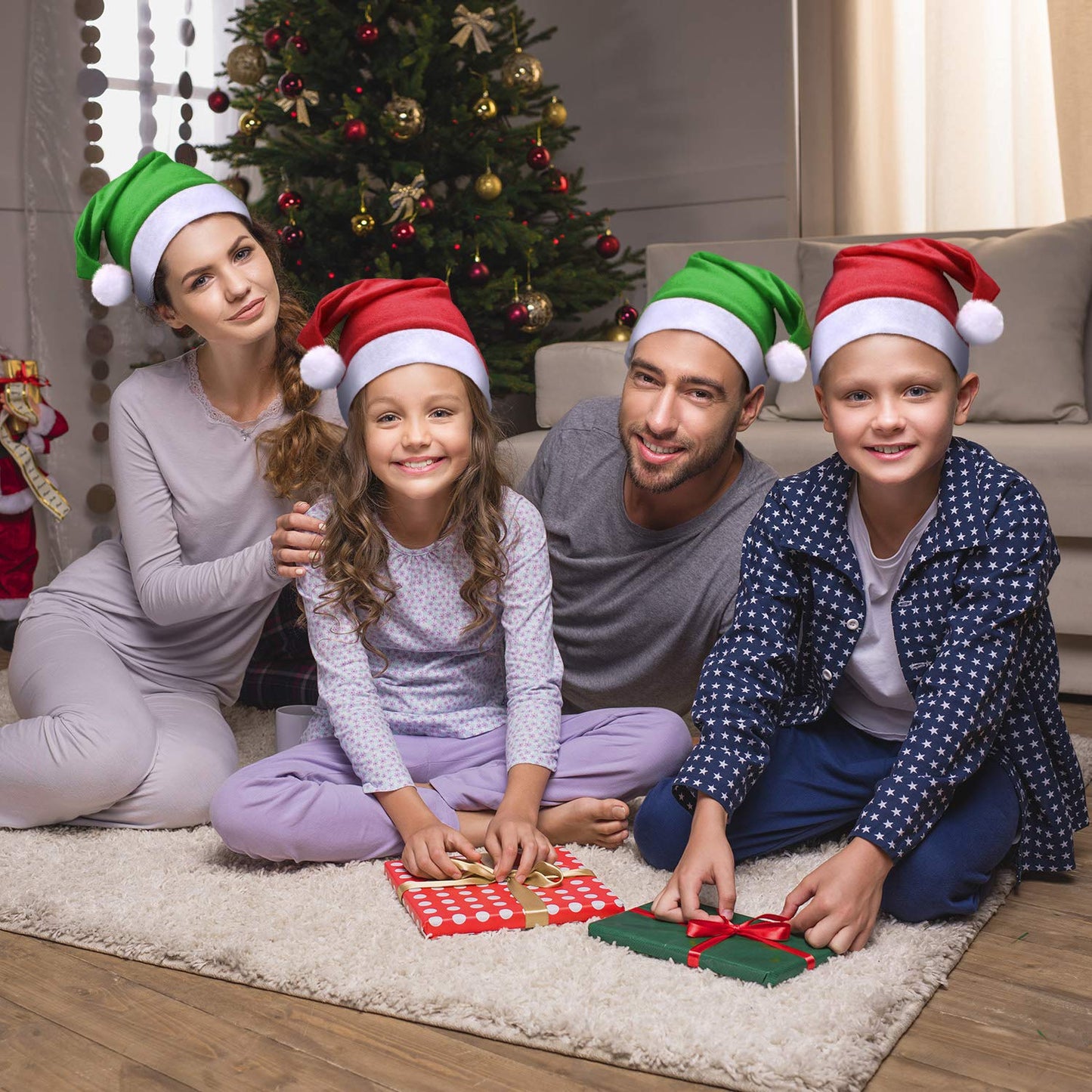 SATINIOR 16 Pieces Christmas Hat Bulk Santa Claus Xmas Santa Non Woven Fabric Hats for Christmas Adult Party Decorations(11 x 15 Inch,Green and Red)