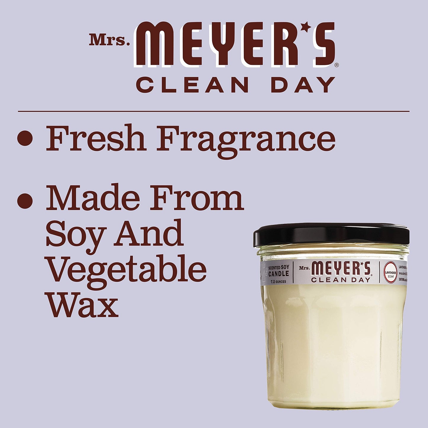 MRS. MEYER'S CLEAN DAY Lavender Soy Candle, Garden-Inspired Aromatherapy Homekeeping, 35 Hour Burn Time, Made with Essential Oils, 7.2 oz Large Glass Jar Candles (Pack of 2)