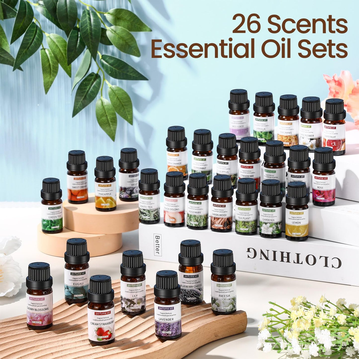 Nuanchu 26 Pcs Essential Oils Set 10ml Fragrance Oil Aromatherapy Kit for Diffuser Humidifier Aromatherapy-Oils for Candle Bath Bombs Making
