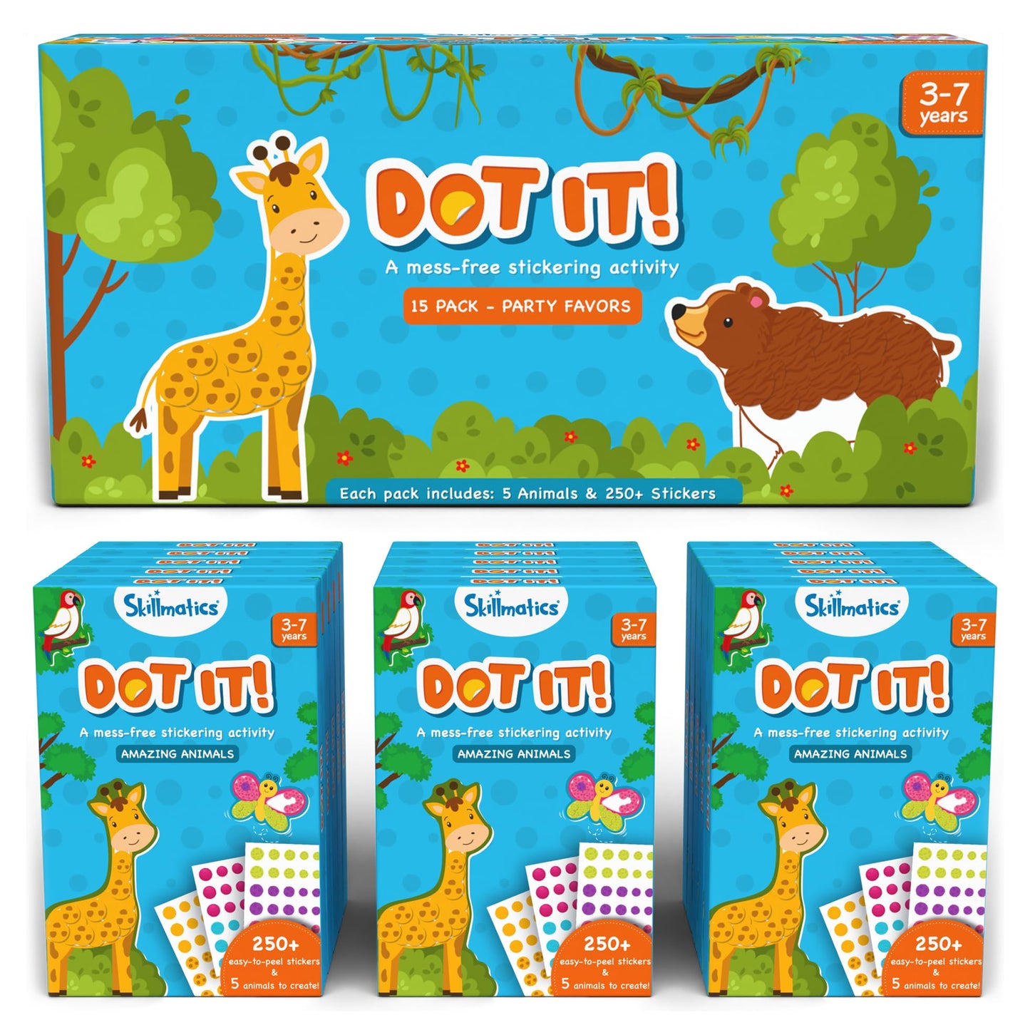 Skillmatics Party Favors (Pack of 15) - Dot It Animal Sticker Art for Kids, 500+ Stickers, Mess-Free Crafts, DIY Travel Activity, Return Gifts for Boys & Girls Ages 3, 4, 5, 6, 7