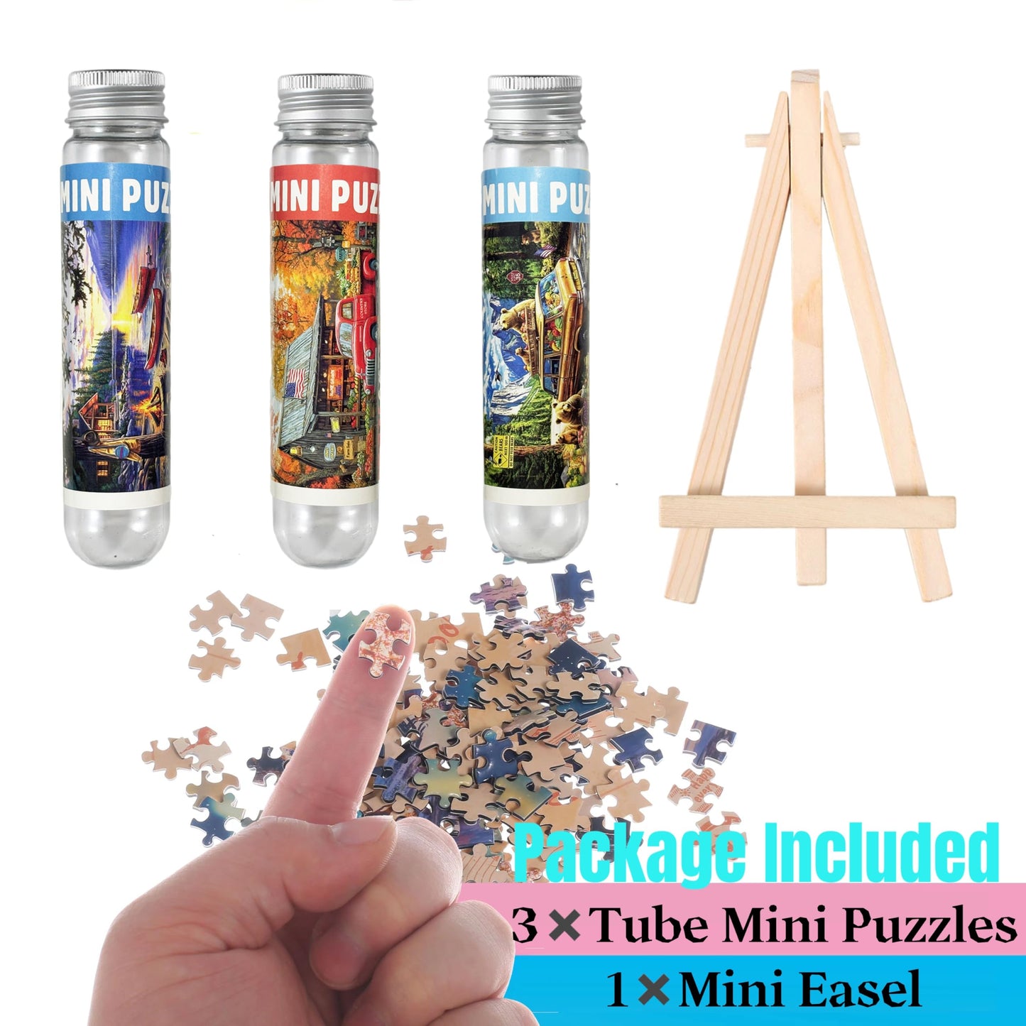 Small Jigsaw Puzzles for Adults 150 Pieces Mini Jigsaw Puzzles Challenging Retro American Illustration Puzzles 6 x 4 Inches, 3 Pcs,Mini Easel Included