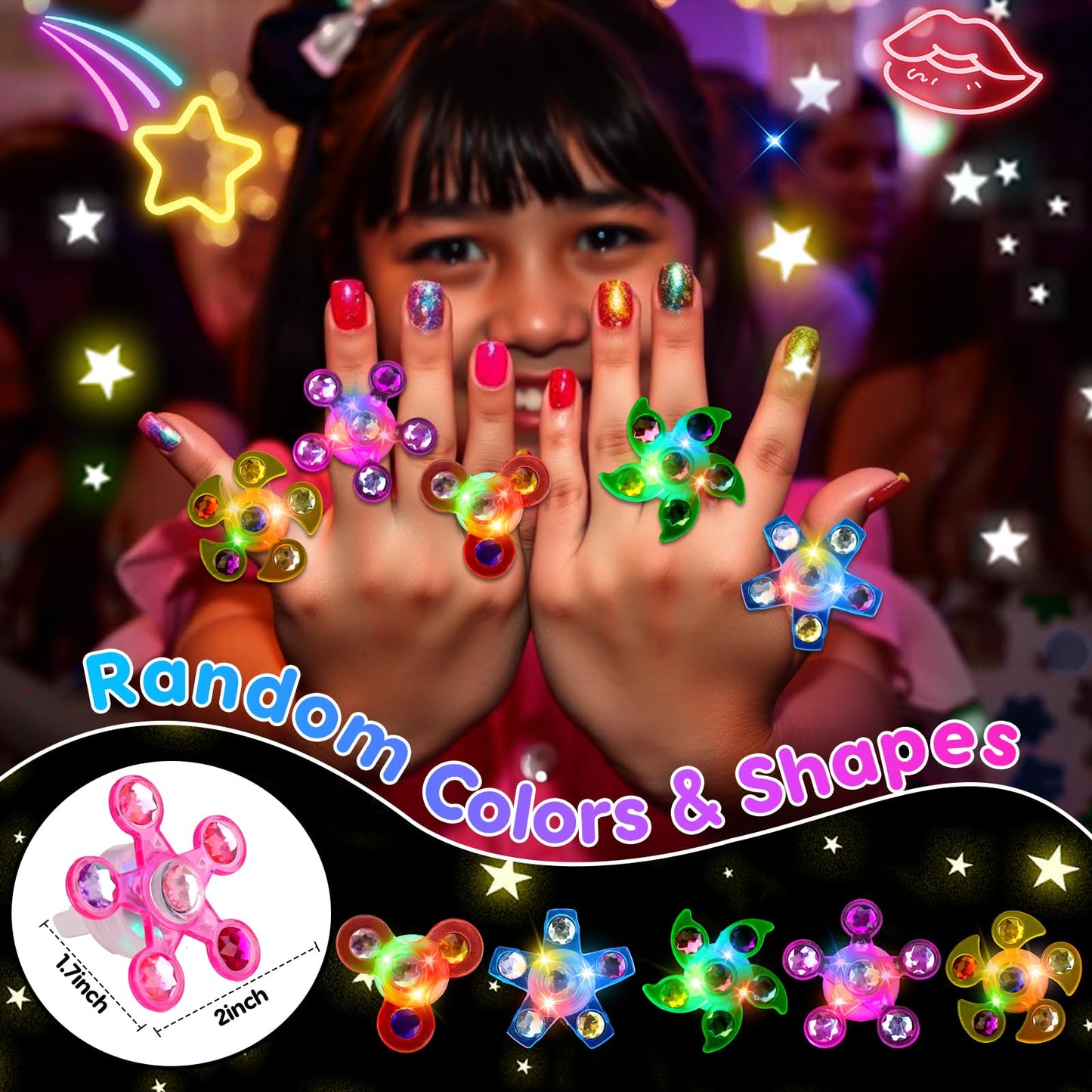 24PCS LED Light Up Fidget Spinner Rings Glow Party Favors Bulk for Kids 4-8 8-12 Goodie Treat Bag Stuffers Pinata Fillers Carnival Prizes Classroom Treasure Box Toys Birthday Return Gifts for Boy Girl