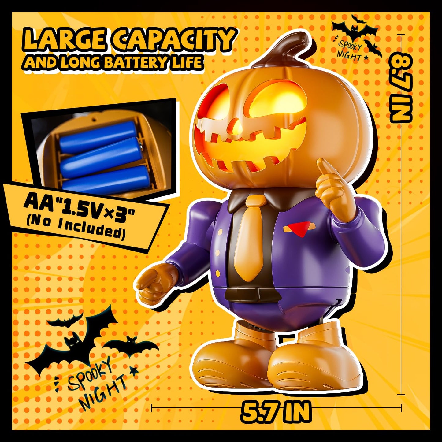 MOBI ONE Kids Toys Halloween Robot Pumpkin Toy, Prank Toys with Music & Dancing Toy for Boys & Girls Ages 3 to Up (Pumpkin Robot)