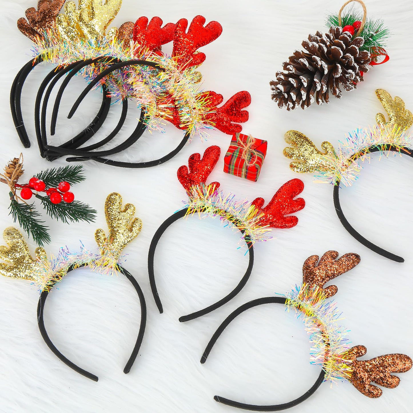 Riceshoot 30 Pcs Christmas Reindeer Antlers Headband Bulk Deer Antlers Headbands with Ears Deer Costume for Women Christmas Party Favors Halloween Supplies