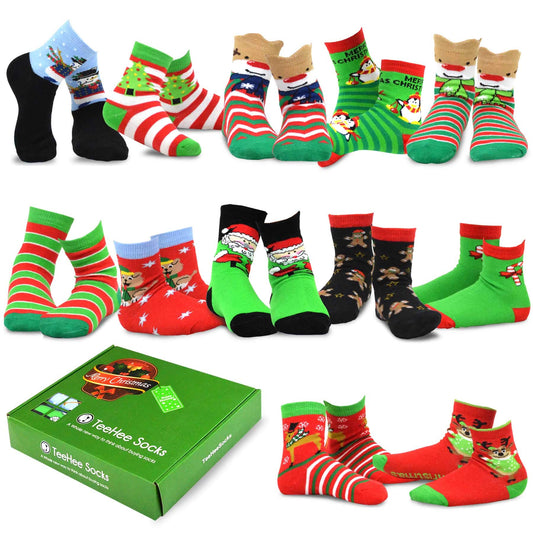TeeHee Christmas 12-Pair Cotton Socks, Great Value Gift Box for Kids (3-5 Years, Snowman)