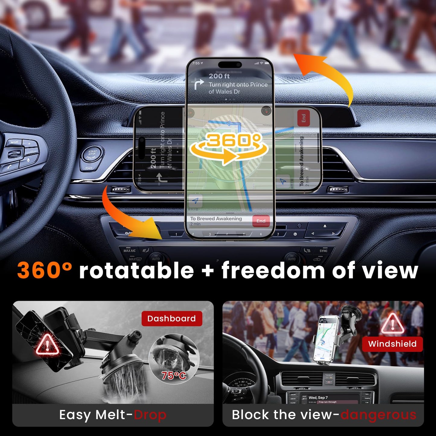 Coneclat for MagSafe Car Mount Magnetic Phone Holder for Car [2025 Upgraded 22X Magnets & Double-Hooks] Phone Holders for Your Car Stand for Dashboard Vent GPS for iPhone 16/15/14/13/12 Android etc