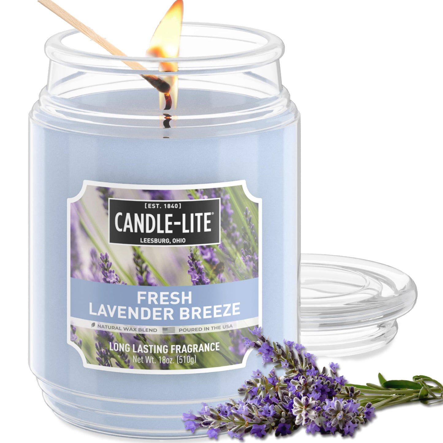 Candle-lite Scented Candles, Fresh Lavender Breeze, 18 oz Jar, Proudly Poured in The USA, Aromatherapy Candle, Single-Wick with 110 Hours of Burn Time, Perfect for Creating a Relaxing Ambiance