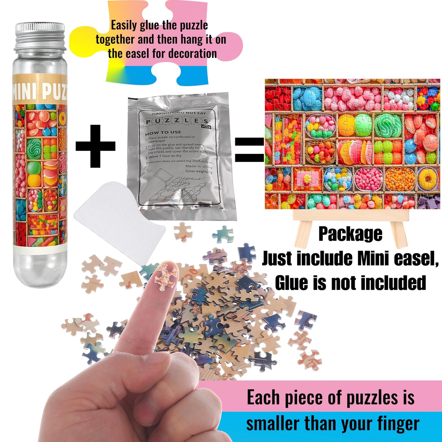 BJscoe Small Jigsaw Puzzles for Adults 150 Pieces Mini Jigsaw Puzzles Challenging Vintage Candy 6 x 4 Inches, 3 Pcs,Mini Easel Included