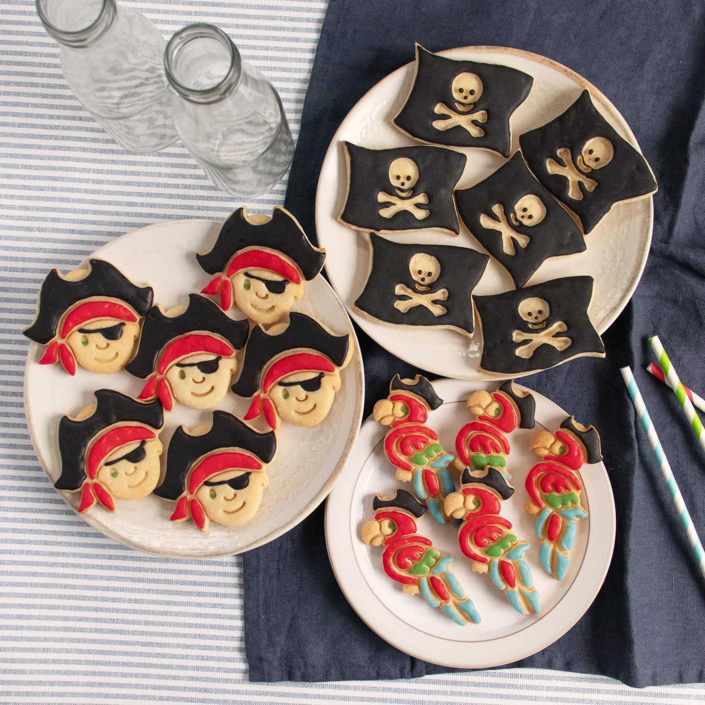 Bakerlogy Pirate Theme Cookie Cutters (Pirate Flag, Boy, Parrot) - Set of 3 Pieces