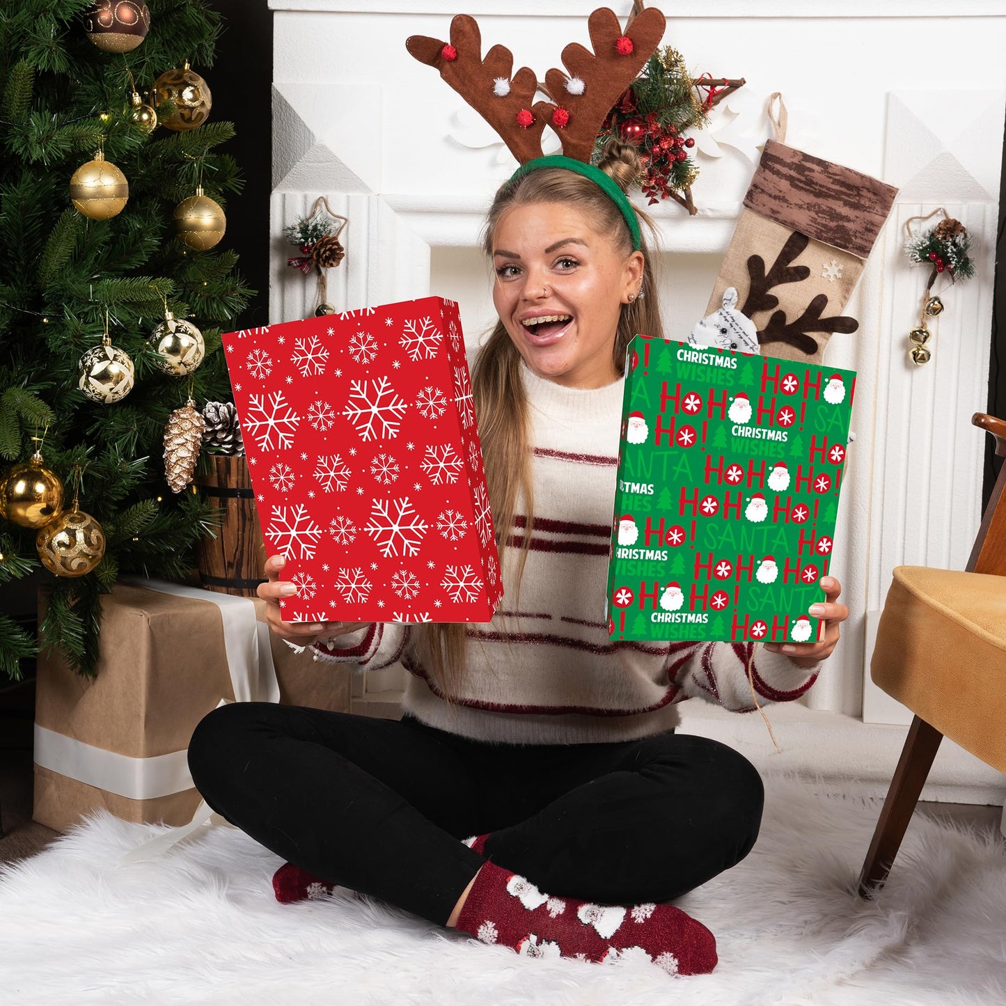 CoroRio 12 Pack Extra Large Christmas Gift Boxes with Lids for Presents- 17x13x4 Inch Premium Deep Christmas Clothes Boxes for Wrapping Gifts, XL Clothing Gift Boxes for Present, Robes, Shirts, Blanket, Lingerie, Sweaters or Coat