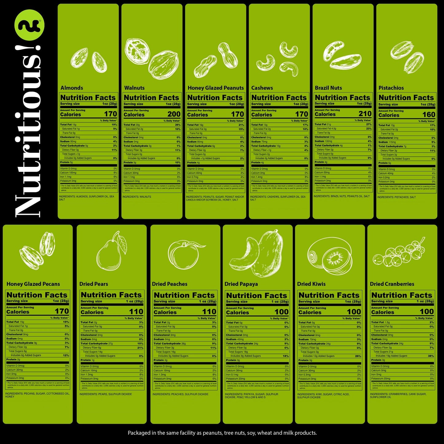 NUT CRAVINGS - Dried Fruit & Mixed Nuts Gift Basket in Black Tower + Ribbon (12 Assortments) Food Arrangement, Healthy Snack Care Package, Food Assortments