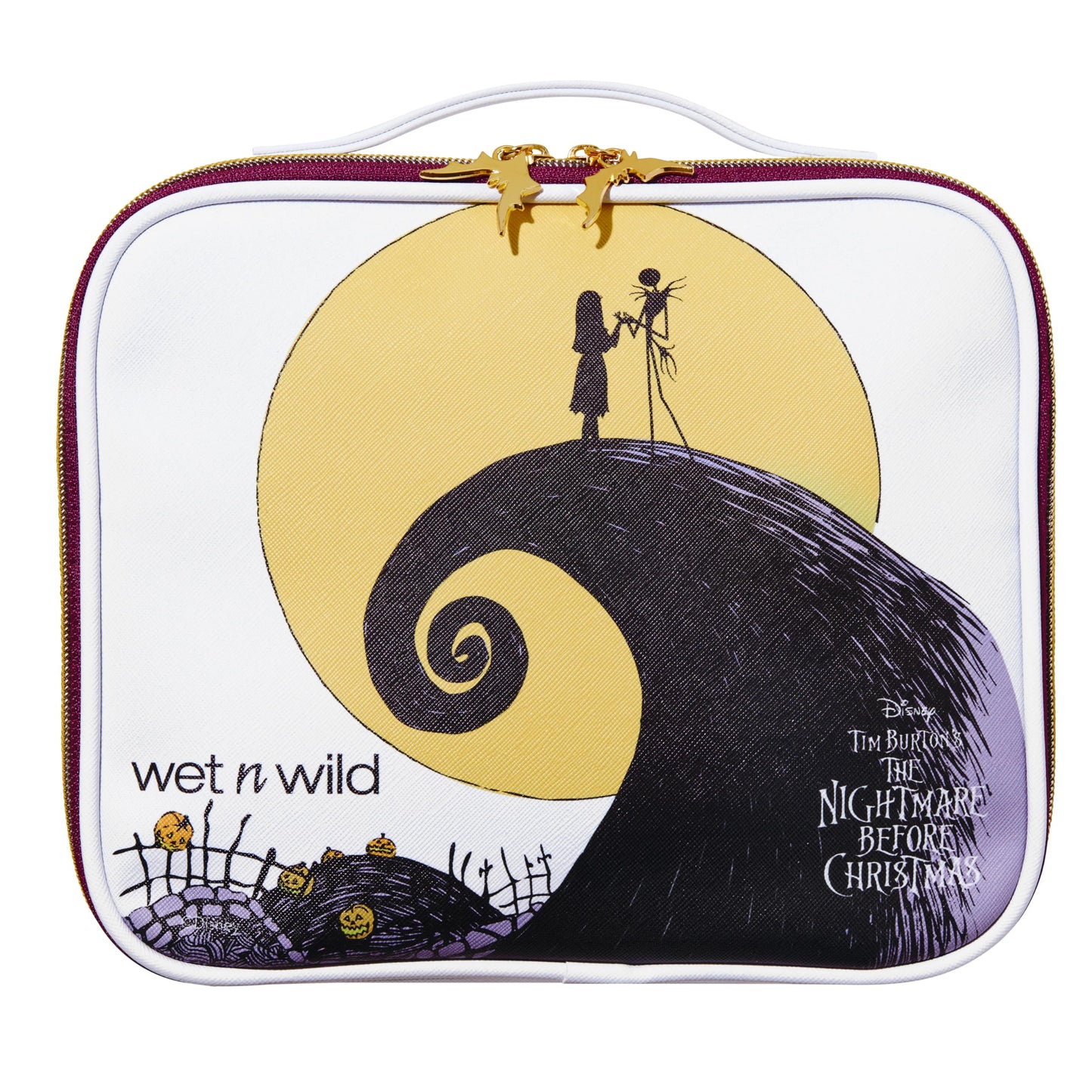 wet n wild Nightmare Before Christmas Makeup Bag - Full-Zip Closure with Bat Charms, Dual-Compartment Interior, Portable Travel Case Inspired by Disney’s Iconic Film, Cruelty-Free - Jack & Sally