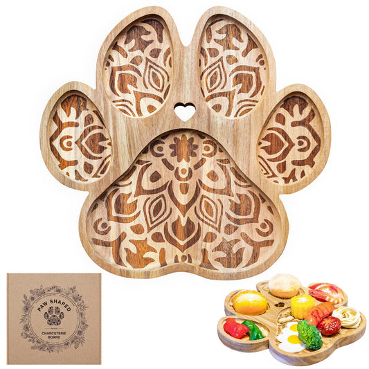 Paw Shaped Charcuterie Board, Acacia Wood Dog Cutting Board 11.8 x 11 Inch Paw Printing Serving Tray Chesse Boards Party Supplies for Christmas Housewarming Birthdays