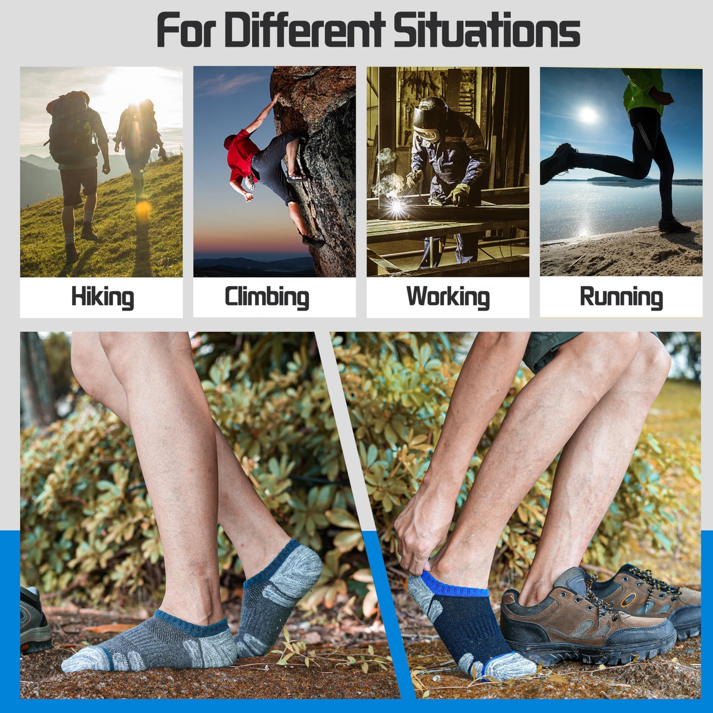 Merino Wool Hiking No Show Running Socks Thick Warm Low Cut Ankle Thermal Athletic Gift Socks for Women Men 6 Pairs Stocking Stuffers (Assorted,M)