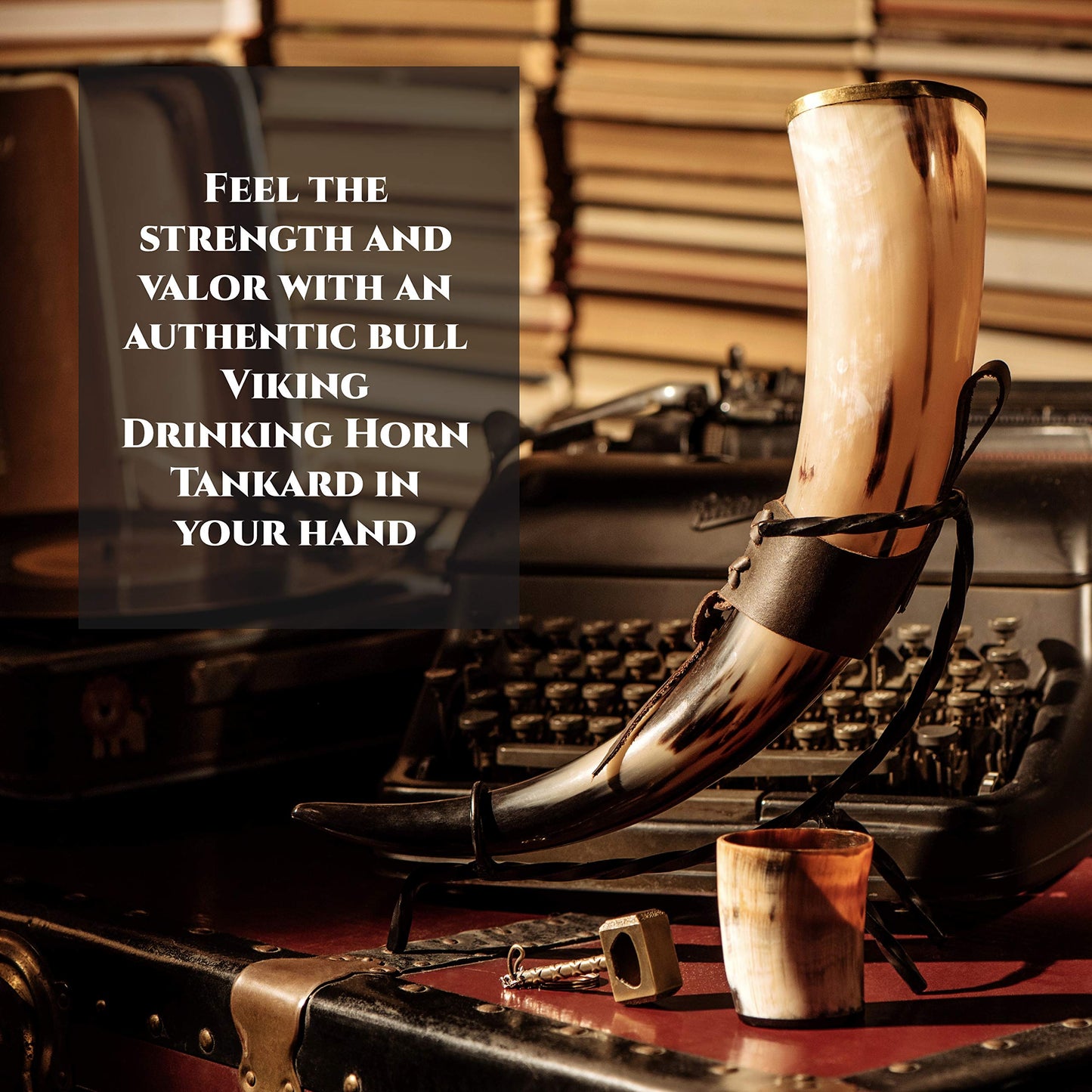 Trondebal Viking Drinking Horn 15-20 oz with Metal Stand | Hand-Crafted Ox Horn Cup for Mead, Ale, Beer | Medieval Norse Gift & Home Bar Décor, Food-Safe Lacque Unique Beer Gift for Men and Women